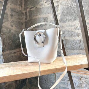 Jimmy Choo Ivory Leather Crystal Embellished Madeline Bucket Bag